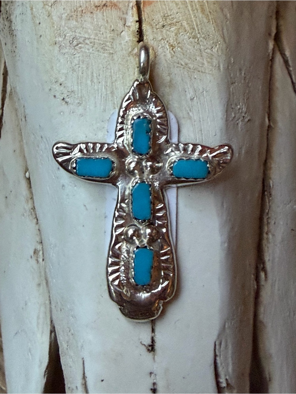 Kingman Turquoise Inlay sterling Silver Cross Pendant